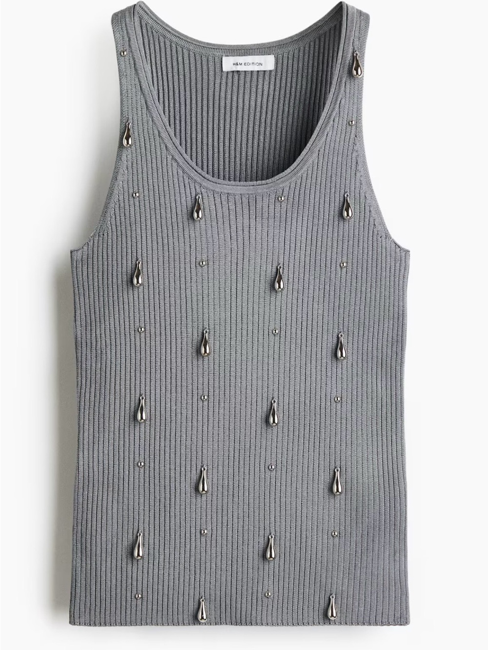 H&M Gray Ribbed Tank with Teardrop Studs